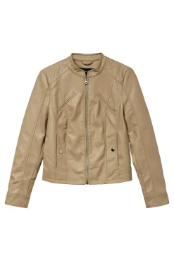 Vero Moda Sobretudos-Blusão com efeito couro e gola Perkins Castanho