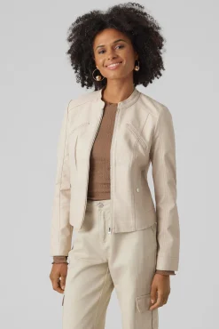 Vero Moda Sobretudos-Blusão com efeito couro e gola Perkins Branco