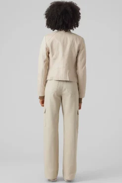 Vero Moda Sobretudos-Blusão com efeito couro e gola Perkins Branco