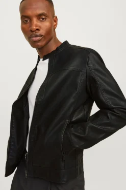 Jack & Jones Casacos-Blusão com efeito de couro preto