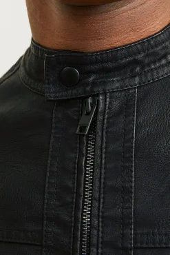 Jack & Jones Casacos-Blusão com efeito de couro preto