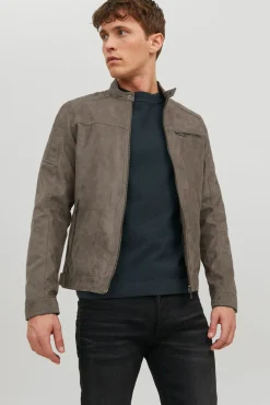 Jack & Jones Casacos-Blusão com efeito de couro cinzento