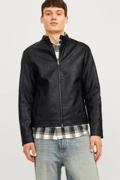 Jack & Jones Casacos-Blusão com efeito de couro preto