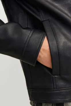 Jack & Jones Casacos-Blusão com efeito de couro preto