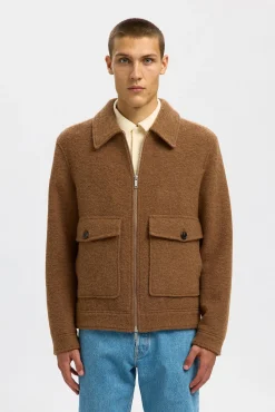 Selected Casacos-Blusão curta de lã com fecho-éclair Castanho