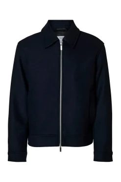 Selected Casacos-Blusão curta de lã com fecho-éclair Azul