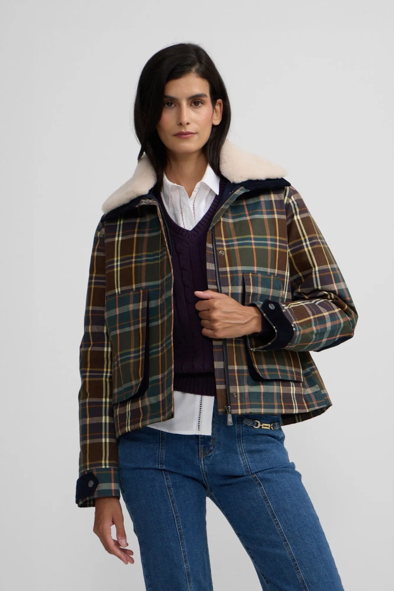 Silbon Sobretudos-Blusão de borrego xadrez encerada Verde