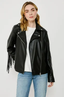 Vila Sobretudos-Blusão de motociclista de couro sintético com franjas Preto