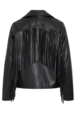 Vila Sobretudos-Blusão de motociclista de couro sintético com franjas Preto