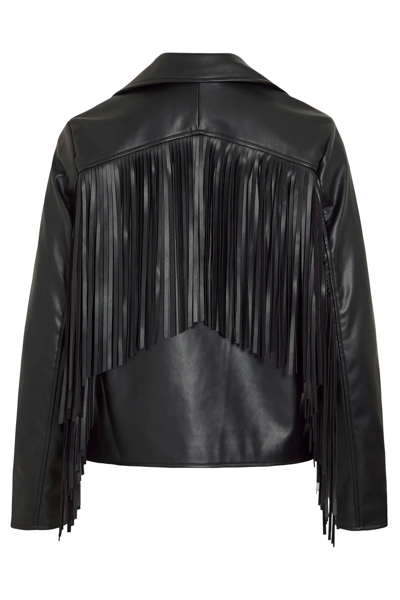 Vila Sobretudos-Blusão de motociclista de couro sintético com franjas Preto