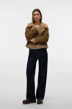 Vero Moda Sobretudos-Blusão de veludo com fecho-éclair para mulher Castanho