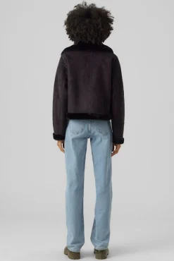 Vero Moda Sobretudos-Blusão de veludo com fecho-éclair para mulher Preto