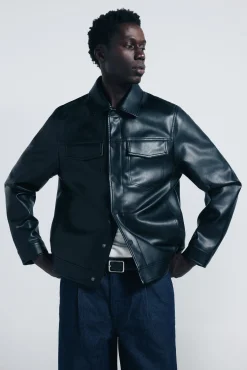 Springfield Casacos-Blusão efeito pele preto