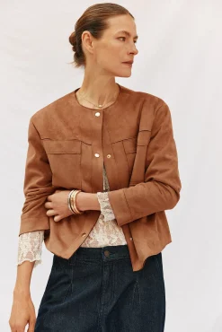 Cortefiel Sobretudos-Blusão efeito pele Tostado