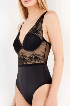 Gisela Roupa Interior-Body com decote em V de espuma preto