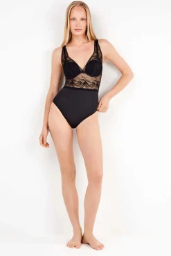 Gisela Roupa Interior-Body com decote em V de espuma preto