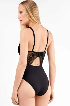 Gisela Roupa Interior-Body com decote em V de espuma preto