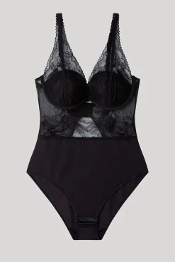 Gisela Roupa Interior-Body com decote em V de espuma preto