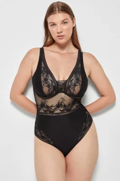 Gisela Roupa Interior-Body con aro encaje preto