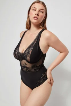 Gisela Roupa Interior-Body con aro encaje preto