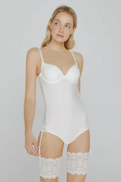 Ivette Bridal Roupa Interior-Body costas descobertas com copa push-up em branco bege