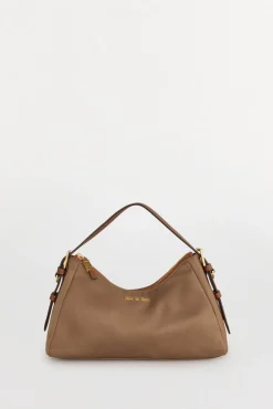 Pedro del Hierro Malas-Bolsa de ombro de nylon com fecho-éclair Beige