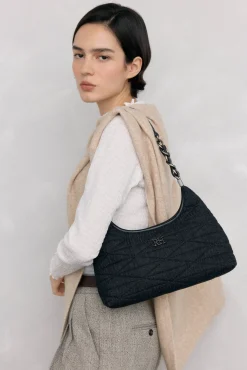 Pedro del Hierro Malas-Bolsa hobo acolchoada com alça de pele e corrente Preto