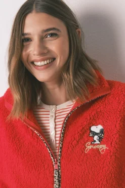 Women'secret Roupões-Borrego robe de pele de carneiro vermelha com bordado do Snoopy vermelho