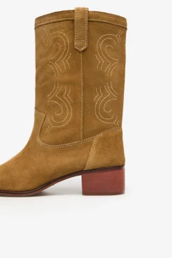 Cortefiel Botas|Calçado De Couro-Bota de croute com costuras contrastantes Tostado