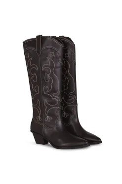 Slowlove Saltos|Botas-Bota de pele com costura Preto