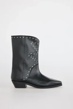 Slowlove Botas|Saltos-Bota de pele cravejada Preto