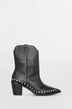 Pedro del Hierro Saltos|Calçado De Couro-Bota de salto cravejado em pele Preto