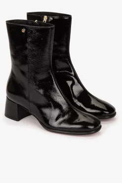 Cuplé Saltos|Calçado De Couro-Bota de salto médio em couro botim Preto