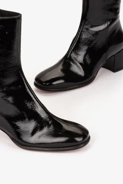 Cuplé Saltos|Calçado De Couro-Bota de salto médio em couro botim Preto