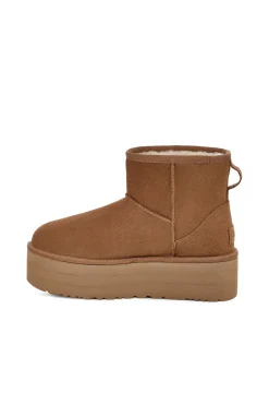 Ugg Botas|Calçado De Couro-Bota feminina clássica Mini Platform Castanho