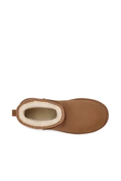Ugg Botas|Calçado De Couro-Bota feminina clássica Mini Platform Castanho