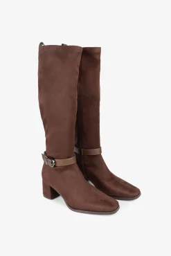 Popa Saltos|Botas-Botas Flare de Camurça Feminina Castanho