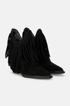 Alma en Pena Saltos|Calçado De Couro-Botim longa com franjas Preto