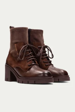 Hispanitas Saltos|Calçado De Couro-Botins curto com cadarço e sola de corrida em Zurique Castanho