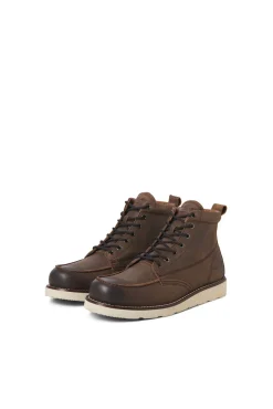 Jack & Jones Botas-Botins de couro com sola de borracha castanho
