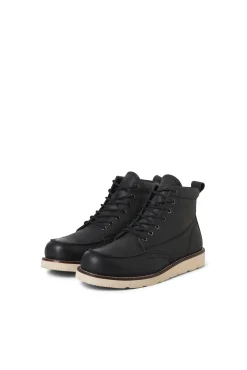 Jack & Jones Botas-Botins de couro com sola de borracha preto