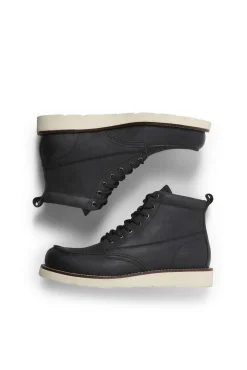 Jack & Jones Botas-Botins de couro com sola de borracha preto