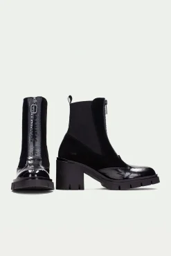 Hispanitas Saltos|Calçado De Couro-Botins de fecho-éclair curto com zíper central e sola de corrida em Zurique Preto