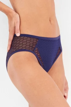 Gisela Roupa Interior-Braga tiro medio com tule jacquard azul