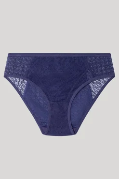 Gisela Roupa Interior-Braga tiro medio com tule jacquard azul