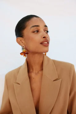 Cortefiel Joalharia E Bijuteria-Brincos de argola de flor Castanho