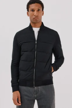 Cortefiel Camisolas|Casacos--Regular fit-Fleece fabric combined with technical fabric-Front zip fastening, bomber neck and side pockets-By buying our cotton products, you're supporting our investment in the Better Cotton initiative. This product has been sourced using Preto