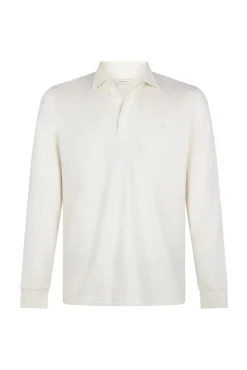 Cortefiel Polos|Camisolas--Regular fit-Piqué fabric-Long sleeve, placket with buttons and embroidered logo on the chest-Shirt cuffs with button-By buying our cotton products, you're supporting our investment in the Better Cotton initiative. This product has bee Ecru