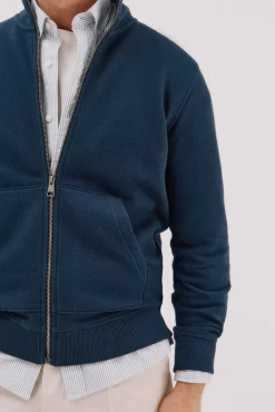 Cortefiel Camisolas--Regular fit-Structured fleece fabric-Front zip fastening and kangaroo pockets-By buying our cotton products, you're supporting our investment in the Better Cotton Initiative. This product is sourced via a system of mass balance and therefo Azul