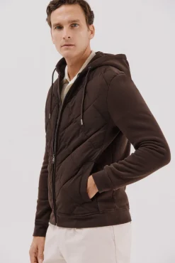 Cortefiel Camisolas|Casacos--Regular fit-Sweatshirt fabric combined with technical fabric-Front zip fastening, hood and side pockets-By purchasing our cotton products, you are supporting our investment in the Better Cotton initiative. This product has been obtained th Castanho